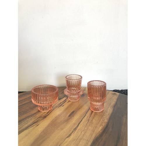  Ribbed Candle Holders Coral - set of 3